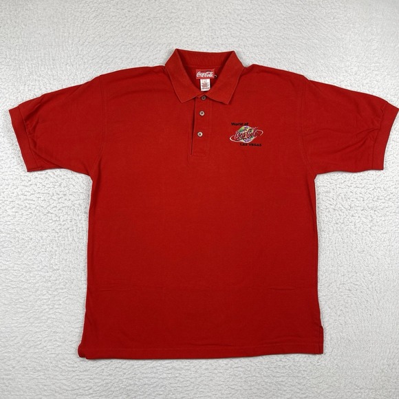 Coke Polo Shirt Mens‎ Large World Of Coca Cola Las Vegas Nevada Vintage Soda VTG - Picture 1 of 13